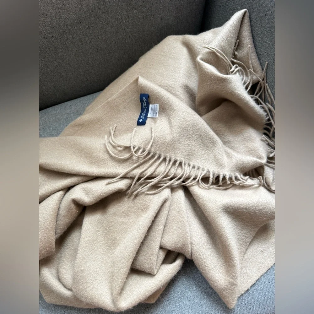 Cozy Fishers Finery 100% Pure Cashmere Fringe Throw, 445 GSM Weigh Warm Sand